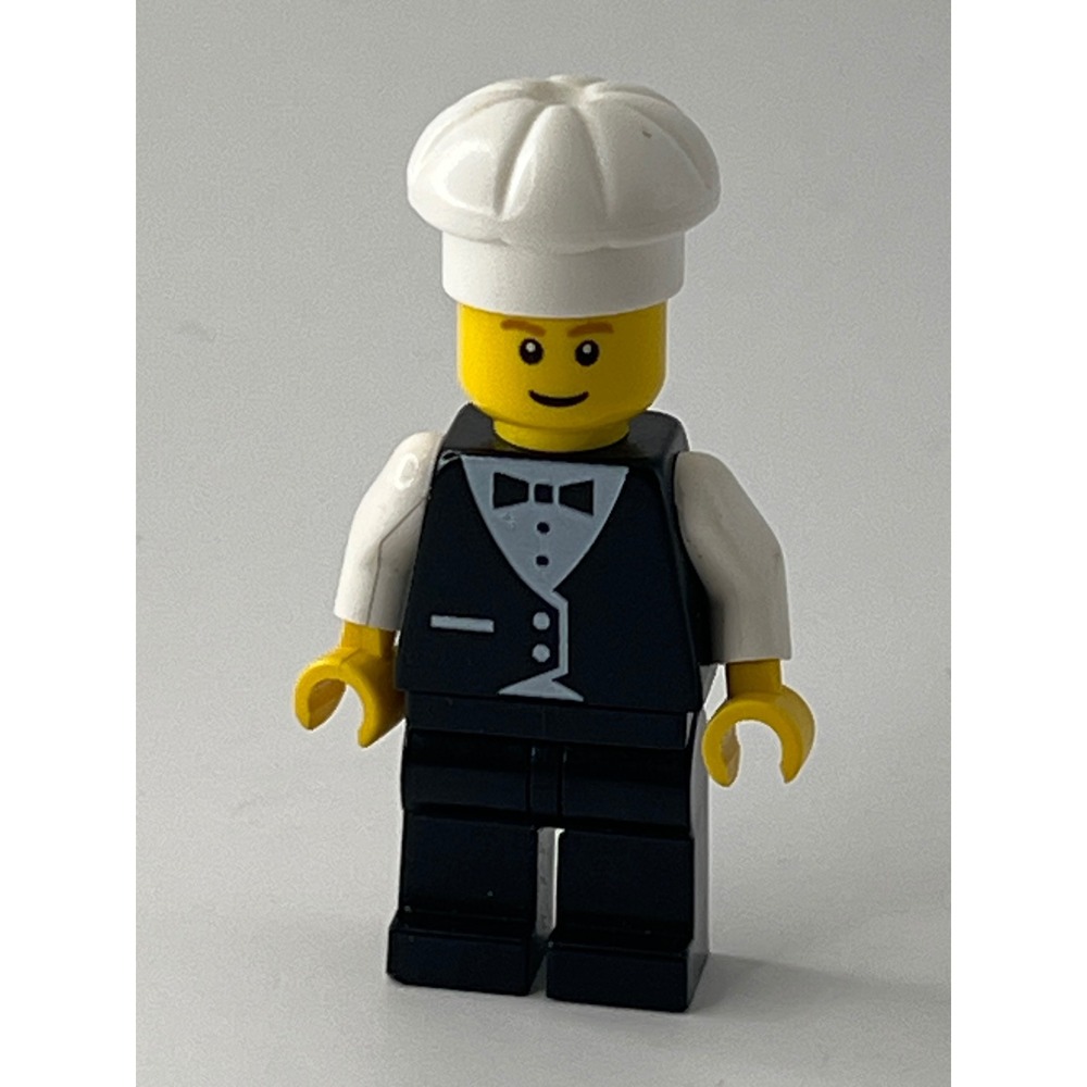 LEGO City Waiter Minifigure wtr005 Tuxedo Vest Bow Tie and Chef Hat